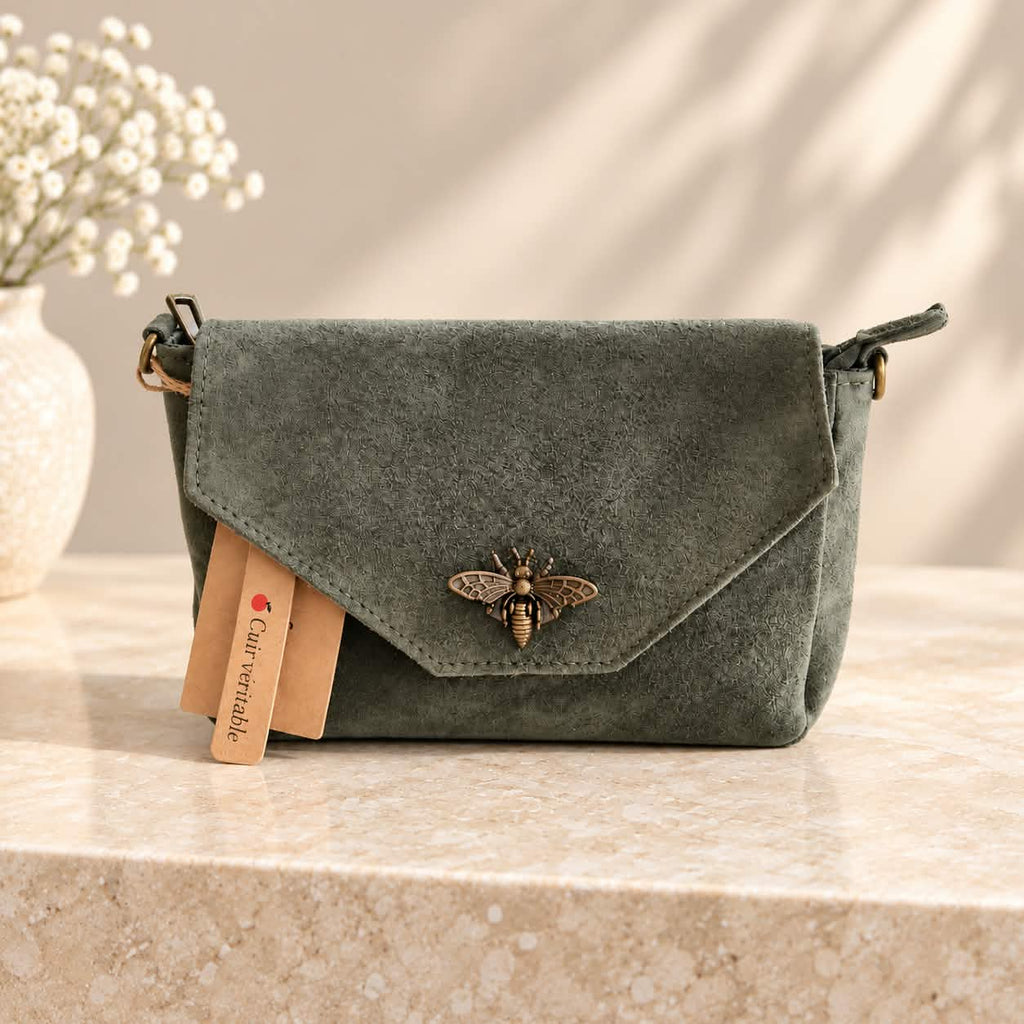 Sac abeille cuir vert kaki
