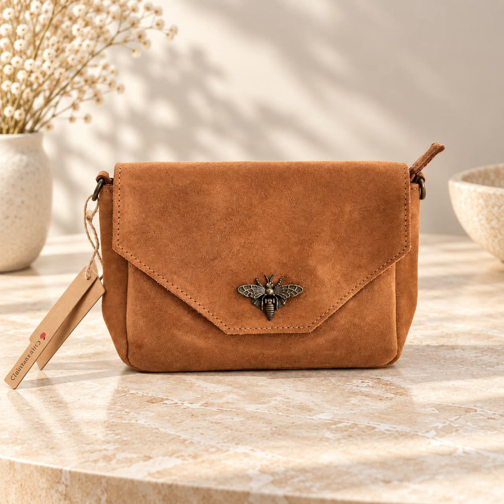 Sac abeille cuir camel