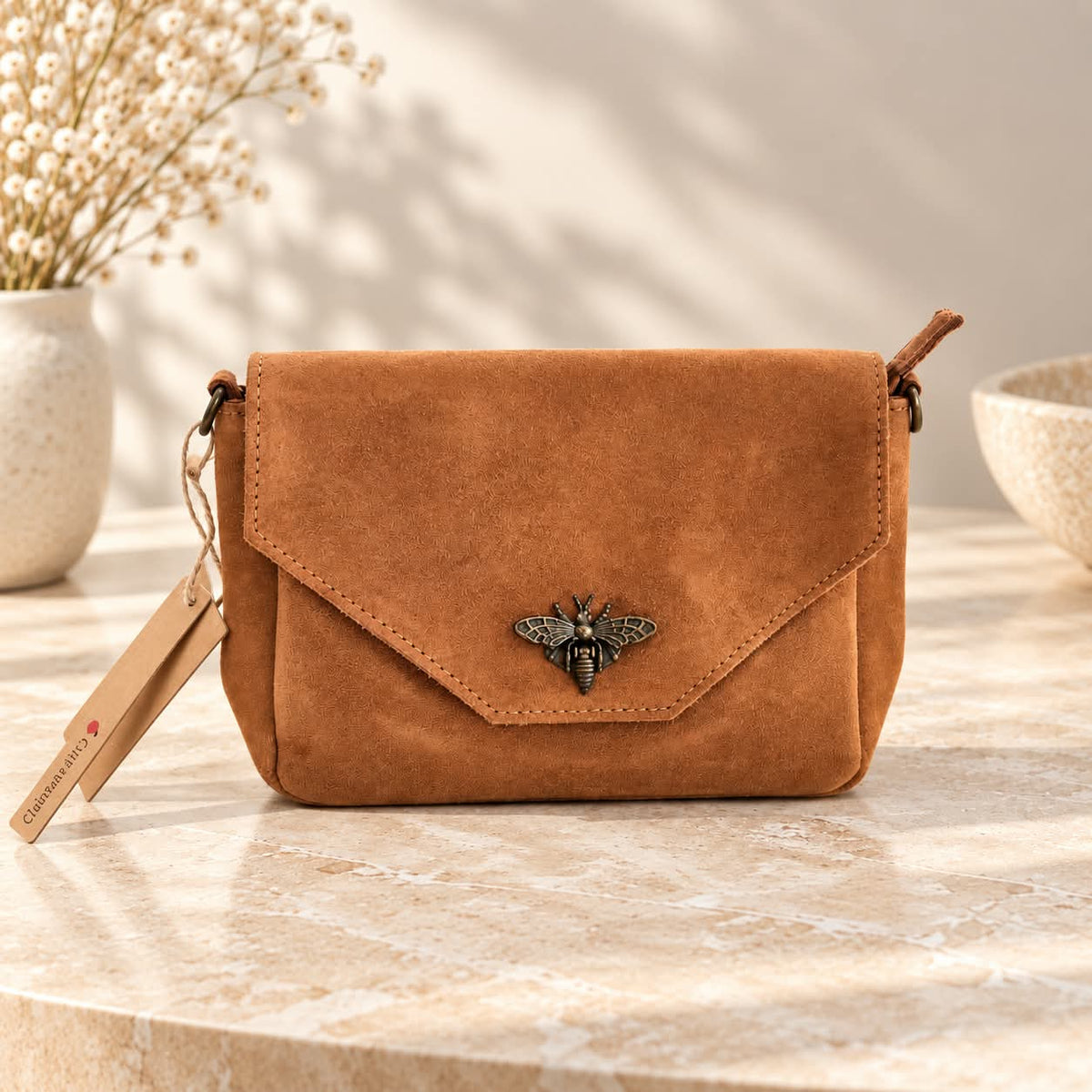 Sac abeille cuir camel