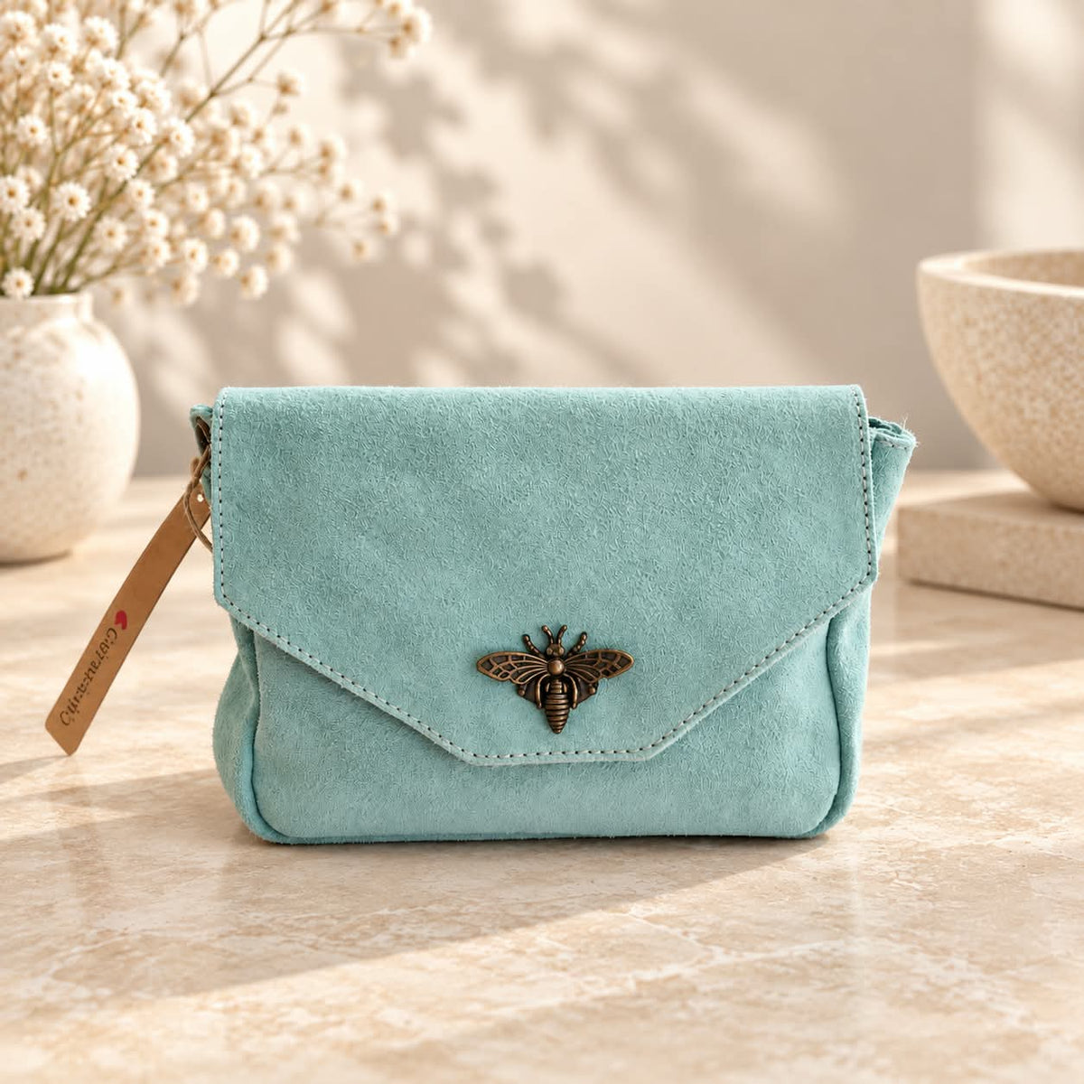 Sac abeille cuir vert menthe