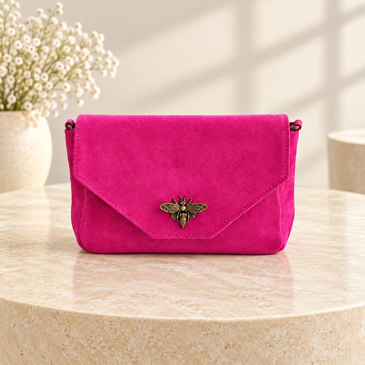 Sac abeille cuir rose fushia