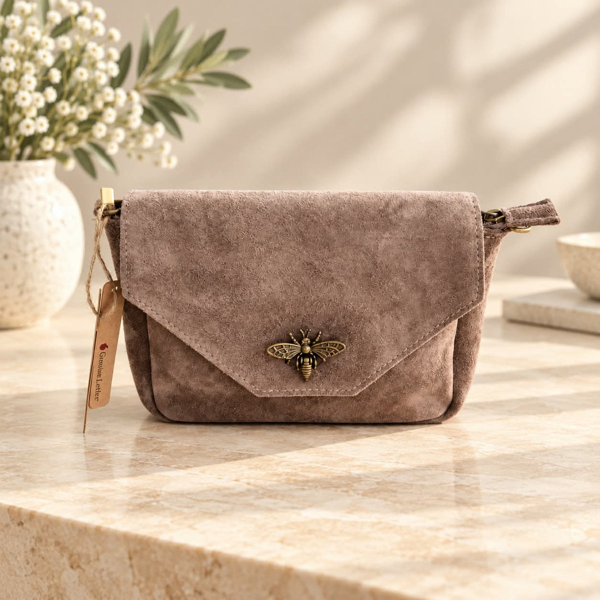 Sac abeille cuir taupe