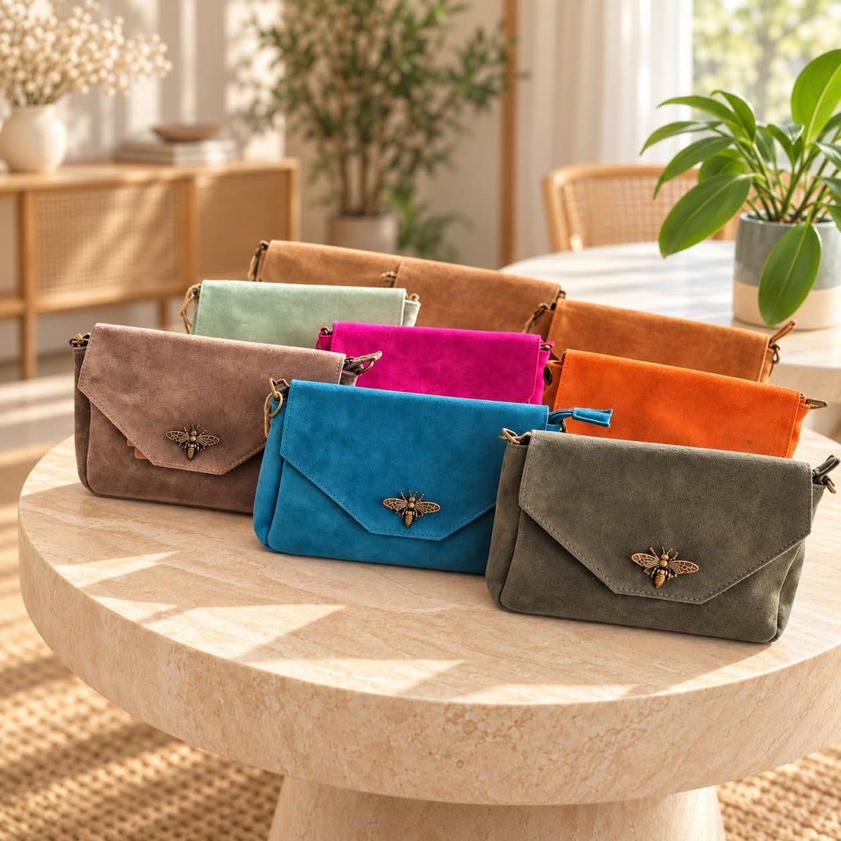 Sac abeille cuir camel